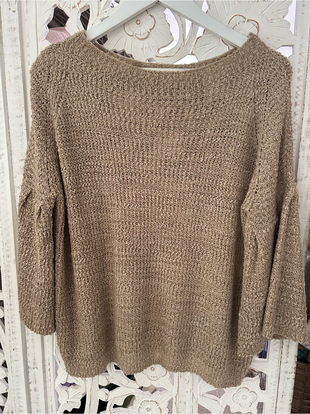 Hummingbird Taupe Knit Scoop Neck Sweater